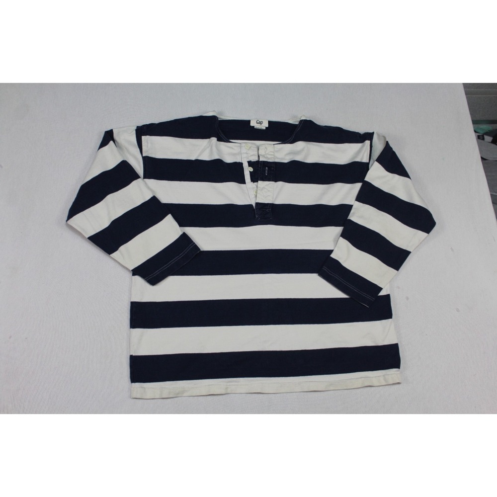 Gap Women Blue Top Striped Long Sleeve Casual Round Neck Size XL